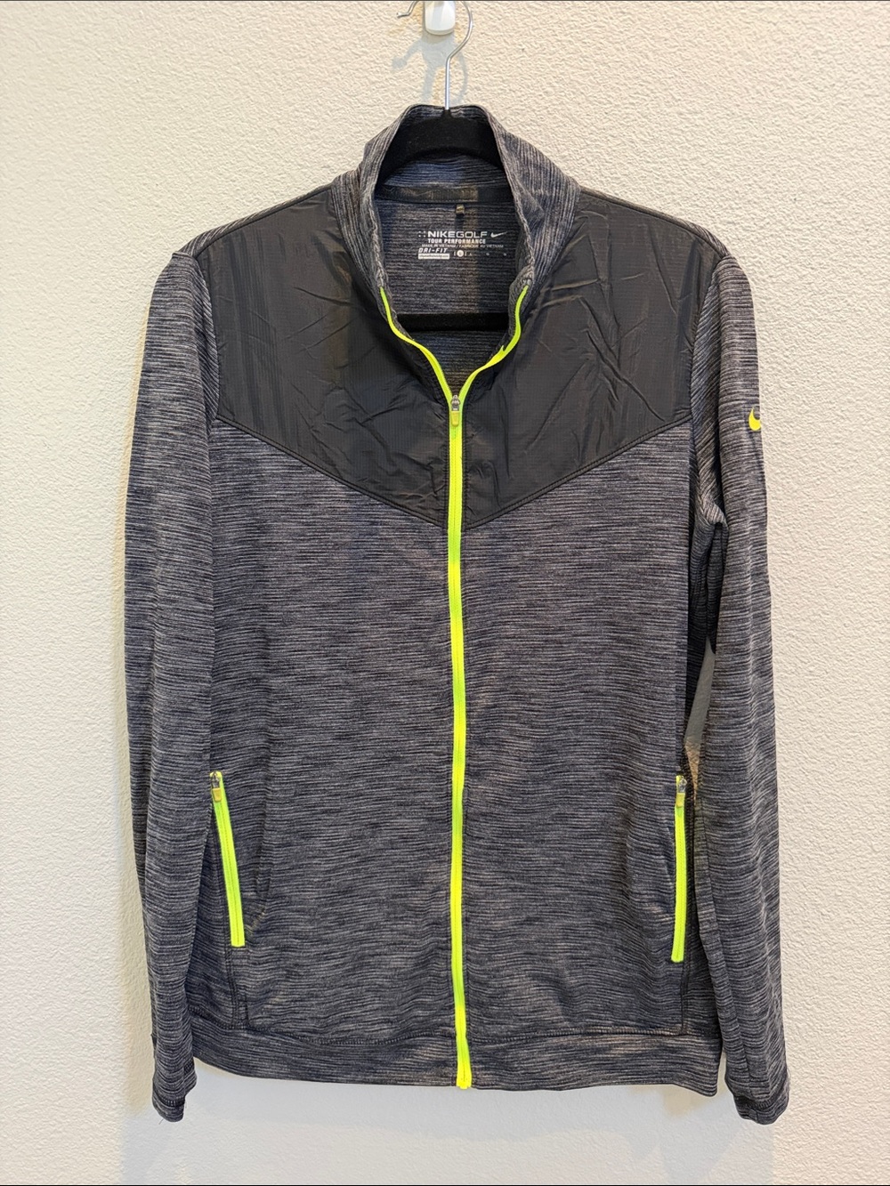 Nike Golf DRI-FIT Womens Black & Gray Heather Performance Jacket Neon Yellow